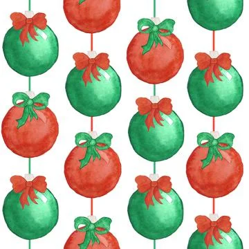 Watercolor hand drawn seamless pattern with red green Christmas new year Stock Illustration