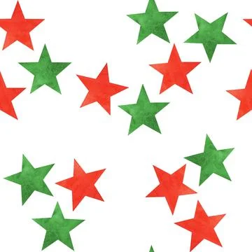 Watercolor hand drawn seamless pattern with small simple minimalist stars green Stock Illustration