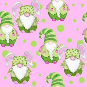 Watercolor hand drawn seamless pattern with Easter pink and green Scandinavian Stock Illustration
