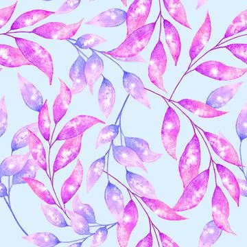 Watercolor hand drawn seamless pattern with pink purple glitter shiny shimmering Illustrazione stock