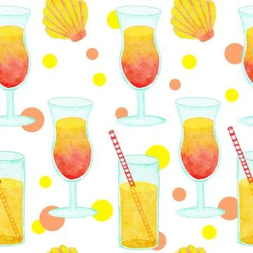Watercolor hand drawn seamless pattern with beach vibe holiday summer vacation Stock Illustration