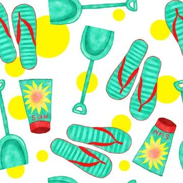 Watercolor hand drawn seamless pattern with beach vibe holiday summer vacation Stock Illustration