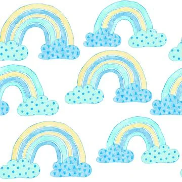 Watercolor hand drawn seamless pattern of blue boy baby shower fabric print 스톡 일러스트