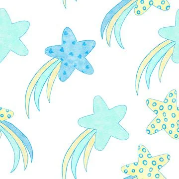 Watercolor hand drawn seamless pattern of blue boy baby shower fabric print 스톡 일러스트