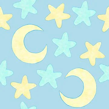 Watercolor hand drawn seamless pattern of blue boy baby shower fabric print Stock Illustration