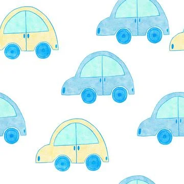 Watercolor hand drawn seamless pattern of blue boy baby shower fabric print Stock Illustration