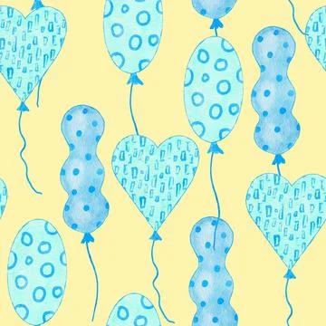 Watercolor hand drawn seamless pattern of blue boy baby shower fabric print Stock Illustration