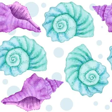 Watercolor hand drawn seamless pattern with underwater marine nautical animals Stock Illustration