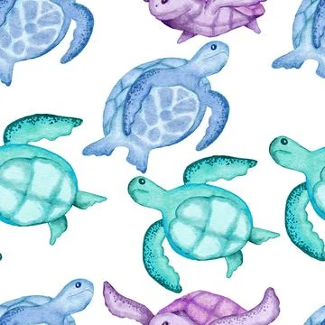 Watercolor hand drawn seamless pattern with underwater marine nautical animals Stockillustratie