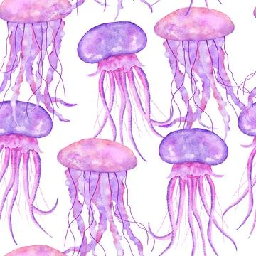 Watercolor hand drawn seamless pattern with underwater marine nautical animals Stockillustratie