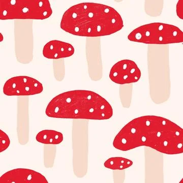 Watercolor hand drawn seamless pattern illustration of amanita muscaria Stock Illustration