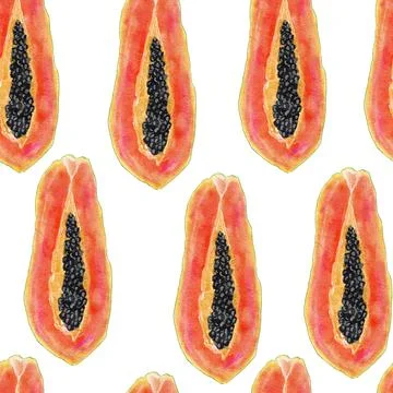 Watercolor hand drawn seamless pattern illustration with tropical exotic ripe Stock Illustration