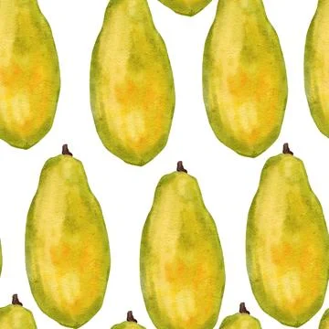 Watercolor hand drawn seamless pattern illustration with tropical exotic ripe Stock Illustration
