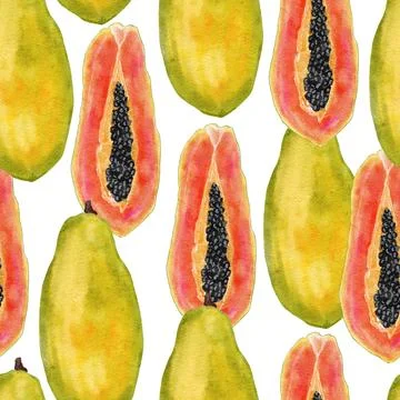 Watercolor hand drawn seamless pattern illustration with tropical exotic ripe Stock Illustration