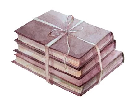 Watercolor hand-drawn stack of old brown books isolated on white background. Art Stock Illustration