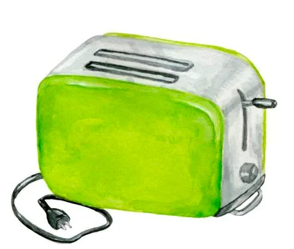 Watercolor hand drawn toaster green Stock Illustration
