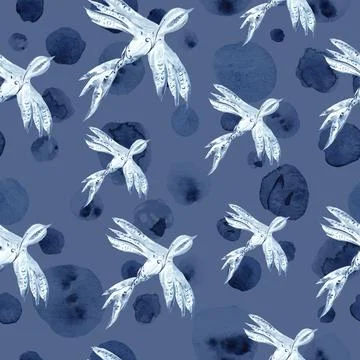 Watercolor hand-painted Fresh Blue Garden Seamless Pattern Stock Illustration