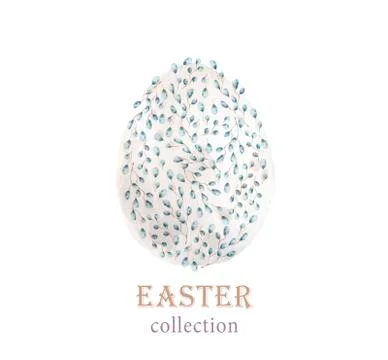 Watercolor Happy Easter set, Colored eggs with pink flower and spring floral, Stock Illustration