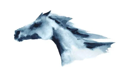 Watercolor head of galloping horse. Vector. Stock Illustration