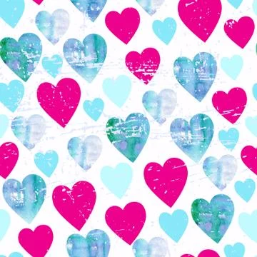 Watercolor hearts seamless pattern Stock Illustration