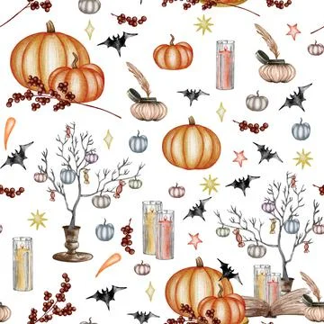 Watercolor helloween Seamless pattern. Perfect for cards or posters, hallowee Stock Illustration