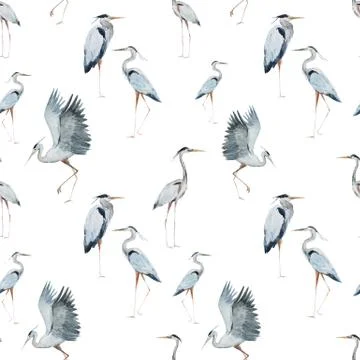 Watercolor heron pattern Stock Illustration