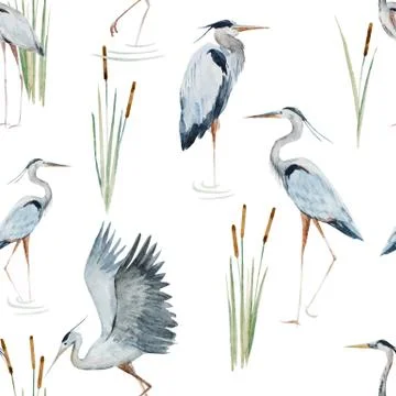 Watercolor heron pattern Stock Illustration