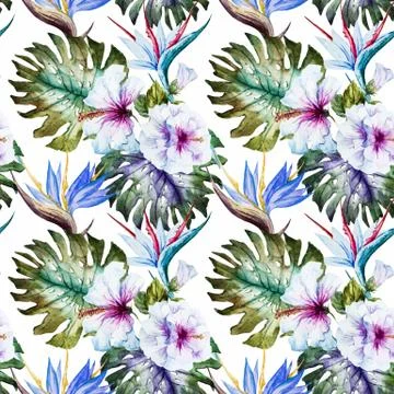 Watercolor hibiscus patterns Stock Illustration