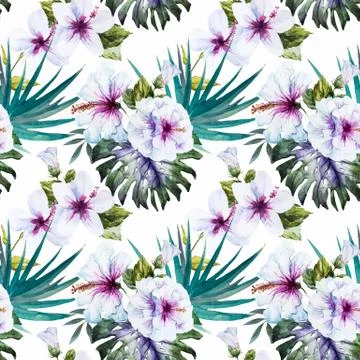 Watercolor hibiscus patterns 스톡 일러스트
