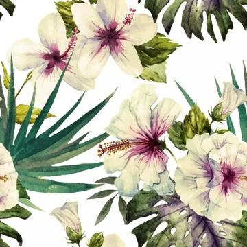 Watercolor hibiscus patterns Stock Illustration