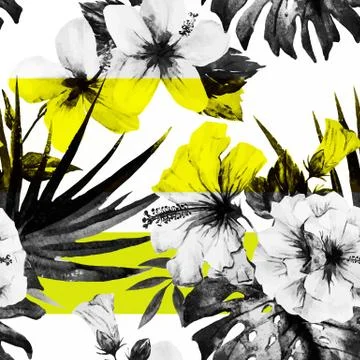 Watercolor hibiscus patterns Stock Illustration