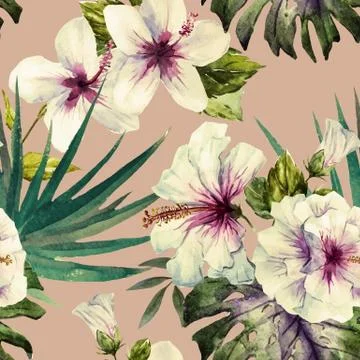 Watercolor hibiscus patterns Stock Illustration