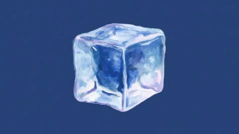 Watercolor ice cube rotating on dark blue background, stop motion animation.. Stock Footage 342046650