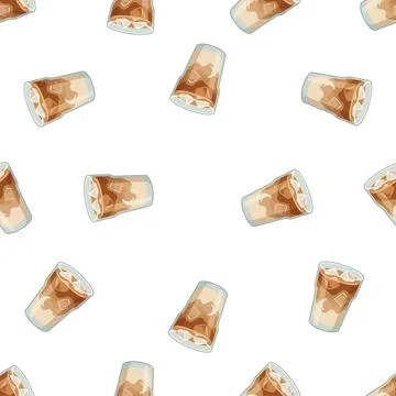 Watercolor iced coffee seamless pattern illustration. Ilustración de archivo