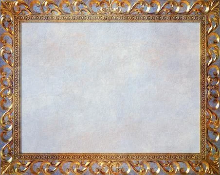 Watercolor  illustration. 3D render gold frame. Blank for design. Stock Illustration