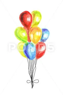 Watercolor illustration. Bright balloons on white background Stock Illustration