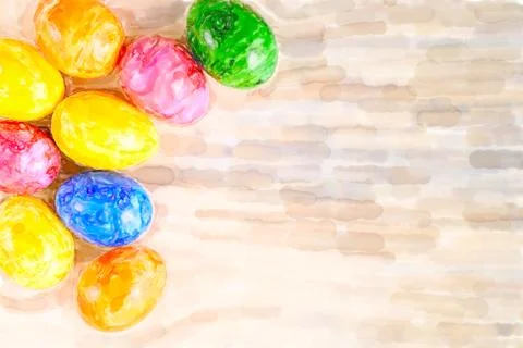 Watercolor illustration of easter eggs with copy space Stock Illustration