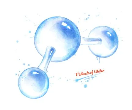 Watercolor illustration of H2O molecule of water Stock Illustration