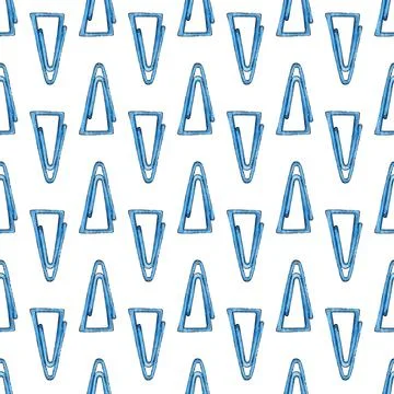 Watercolor illustration of a pattern of blue triangular paper clips. Collecti Illustrazione stock