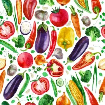 Watercolor illustration. Pattern of vegetables on a white background. Corn, g Stock Illustration