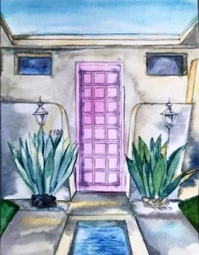 Watercolor illustration.sketch of the door. Stock Illustration