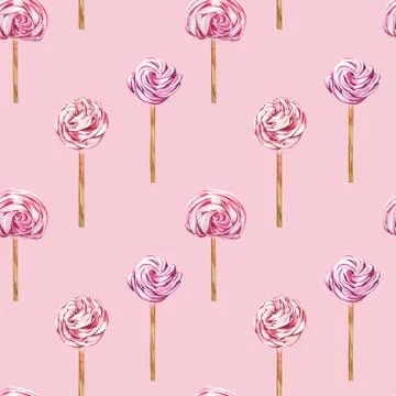 Watercolor image of a seamless pattern of sweets, candies in the shape of hearts Stock Illustration