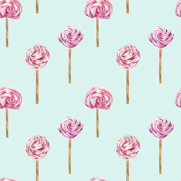 Watercolor image of a seamless pattern of sweets, candies in the shape of hearts Stock Illustration