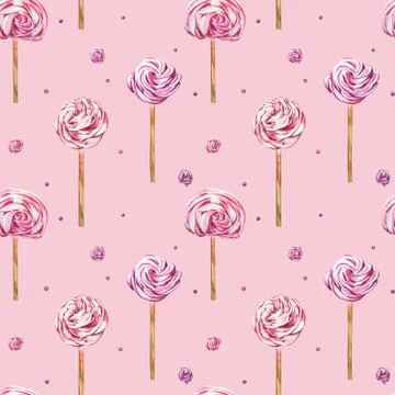 Watercolor image of a seamless pattern of sweets, candies in the shape of hearts Stock Illustration