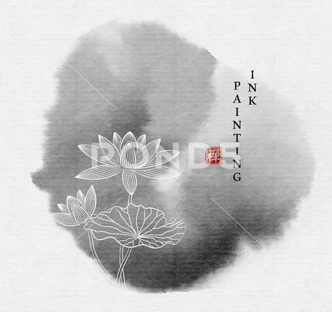 Watercolor ink paint art vector texture illustration circle stroke zen lotus Stock Illustration