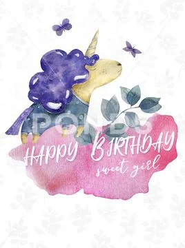 Watercolor isolated cute watercolor unicorn clipart. Nursery unicorns illustr Stock Illustration