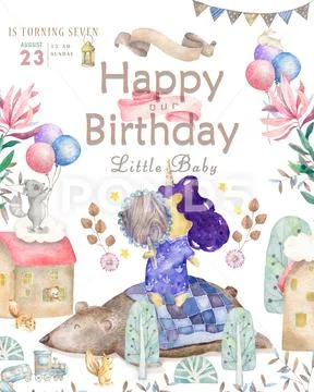 Watercolor isolated cute watercolor unicorn clipart. Nursery unicorns illustr Stock Illustration