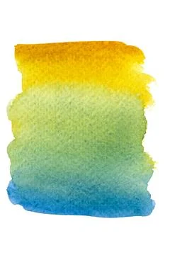 Watercolor isolated swatch, abstract gradient from yellow through green to bl Stock Illustration