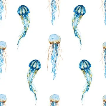 Watercolor jellyfish pattern Stock Illustration