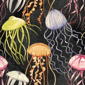 Watercolor jellyfish pattern Stock Illustration